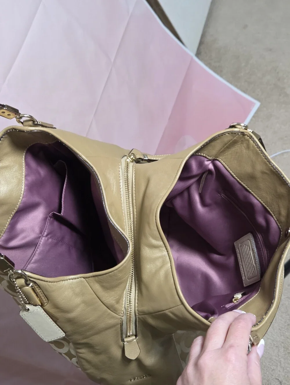 Coach Madison Op Art Sateen Gold Shoulder Bag W/ 2 Hangtags